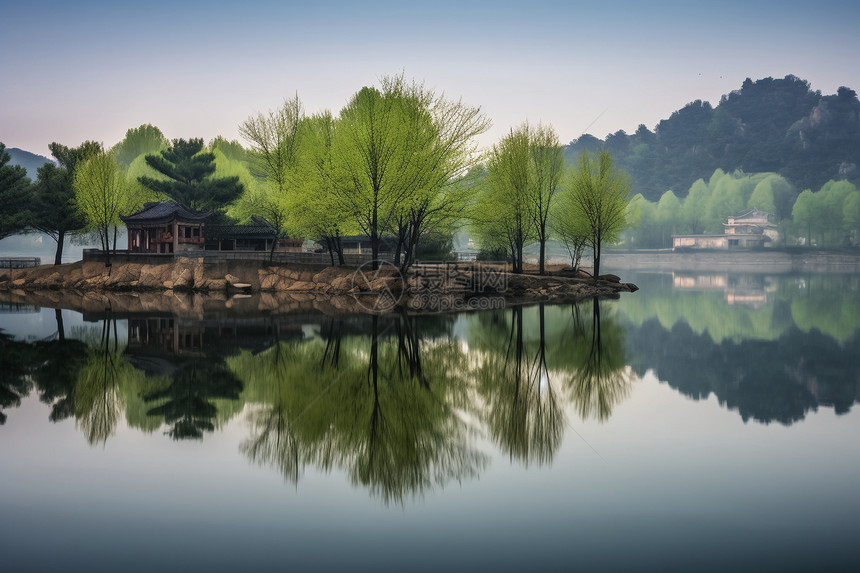 乡村和湖泊风光图片