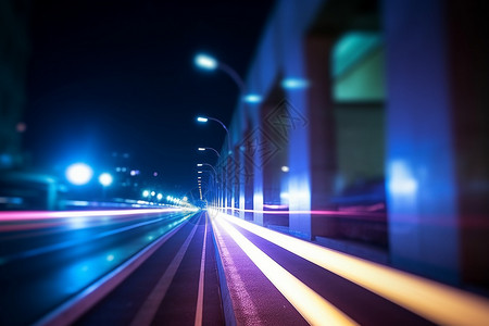 霓虹灯颜色夜间繁华的道路上灯光背景