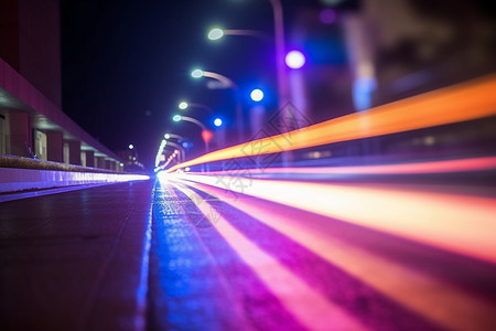 夜晚道路上的光影背景图片