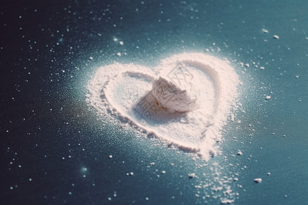 盐形状糖粉散落成爱心背景