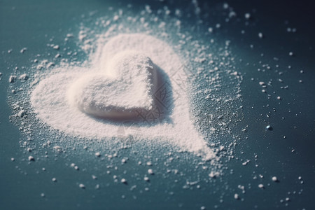 一颗糖糖粉散落成爱心形状背景