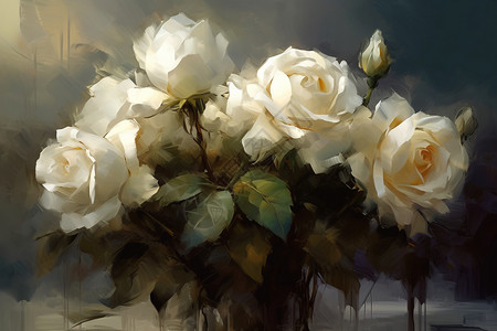 一束白玫瑰油画背景图片