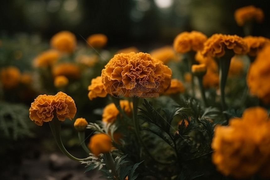 花园中的万寿菊花特写图片