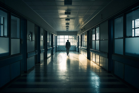 病区医生走在医院走廊背景