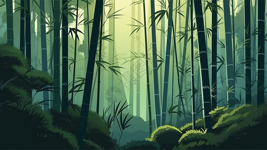 翠绿茂密的竹林插画背景图片