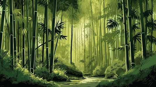 茂密的树林翠绿的竹林插画插画
