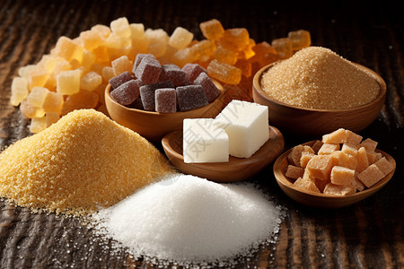 白糖红糖桌子上的各种糖背景
