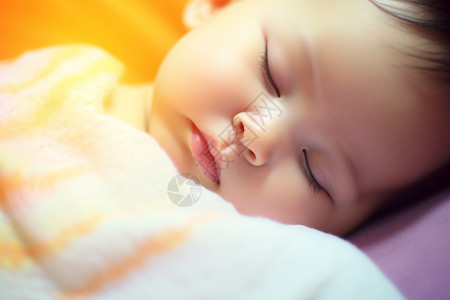 健康可爱的小婴儿睡在摇篮里图片