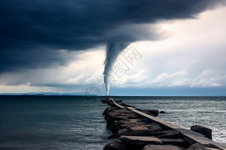漩涡龙卷风海边码头与龙卷风背景