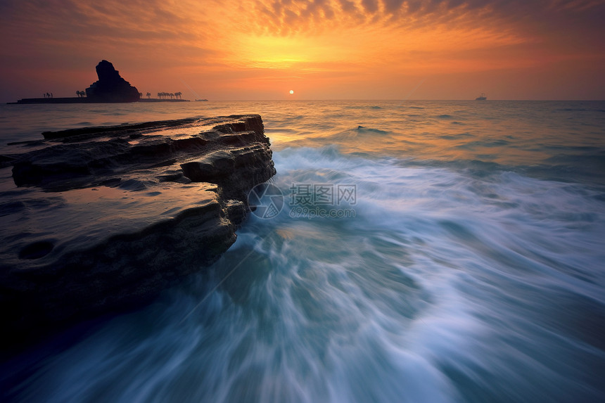 壮丽的海浪和日落图片