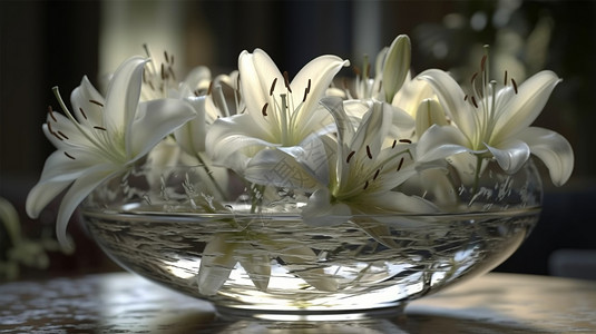 百合花在一边百合花养在玻璃碗里背景
