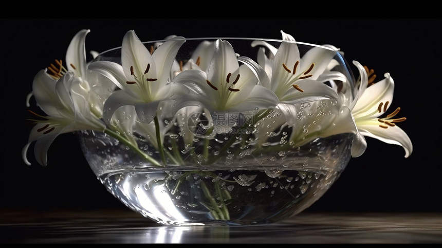 玻璃碗里的百合花图片