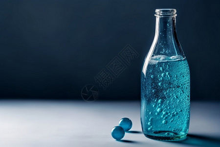 蓝色饮料玻璃瓶高清图片