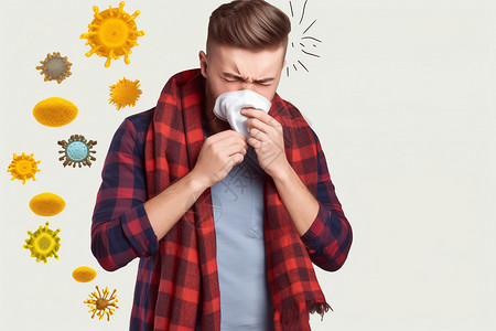手帕纸巾感染病毒咳嗽的男人设计图片