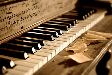琴盖上刻着乐谱的钢琴背景图片