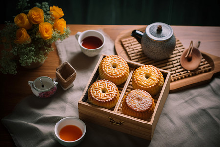 盒子里的中秋月饼图片