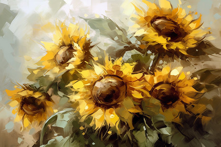 黄色向日葵油画插图背景图片