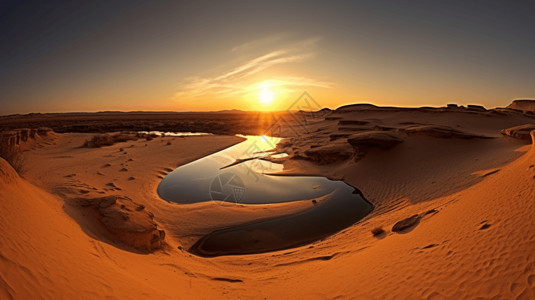 长河落日一望无际的沙漠背景