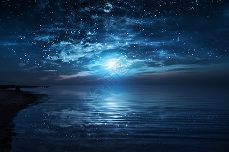 散步夜晚美丽迷人的海岸星河设计图片