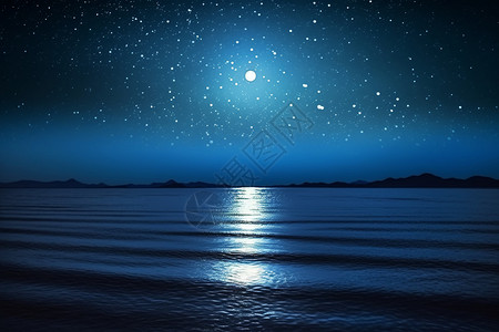 夜晚海面浪漫星空下的海岸线设计图片