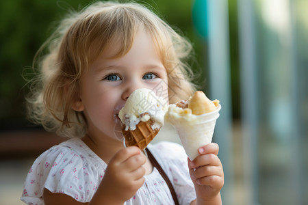 开心的吃这冰淇淋的女孩图片