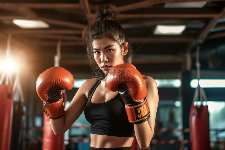 拳击锻炼的女人图片