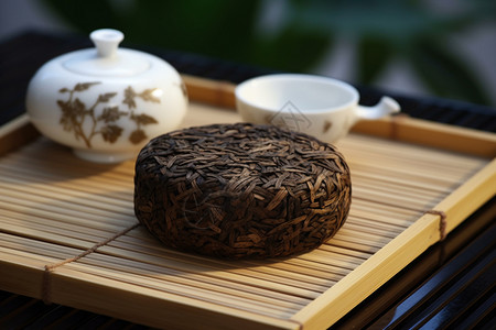 高清筷子普洱茶饼背景