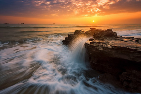 北海日落海岸背景图片