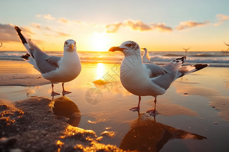 沙滩上的海鸥图片