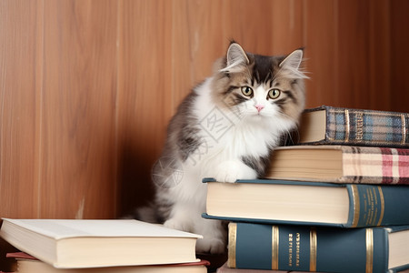 趴在书上的猫图片