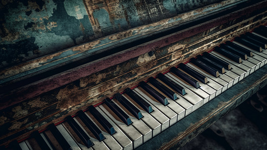 复古破旧的钢琴图片