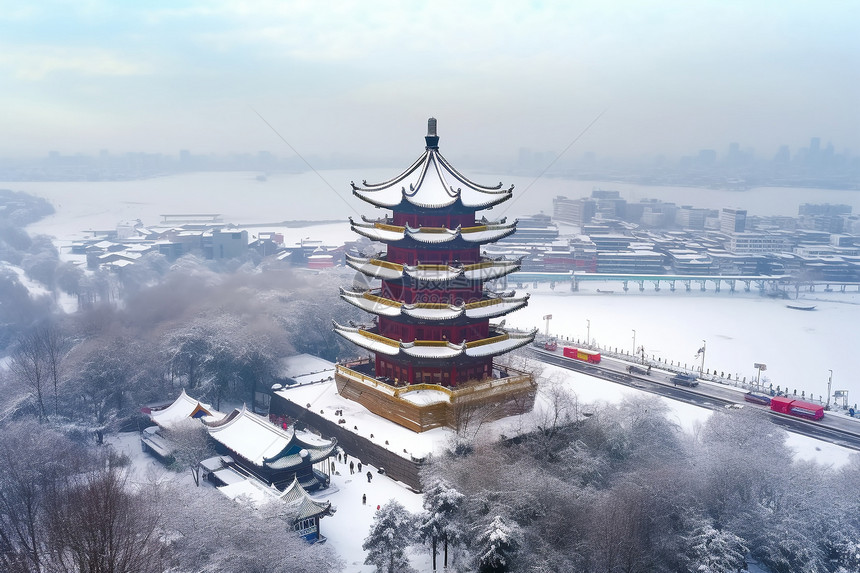 白雪覆盖的塔楼景观图片