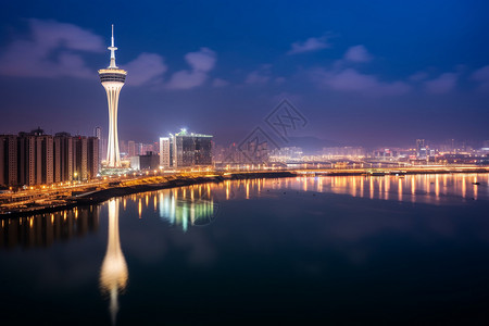 湾仔城市海边夜景背景