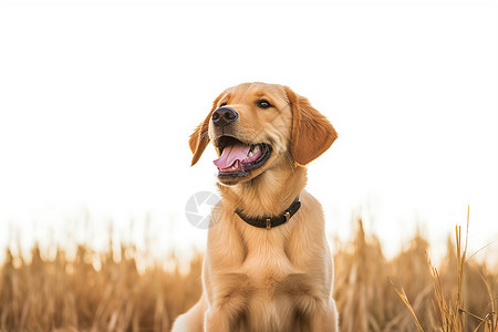 户外草地上的黄色毛发狗狗图片