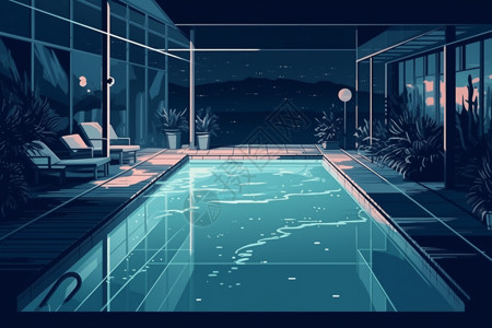 月光下的泳池插图背景图片