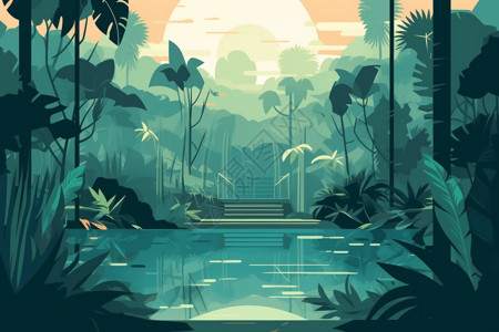 热带森林的游泳池图片