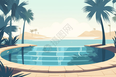 沙滩的游泳池背景图片