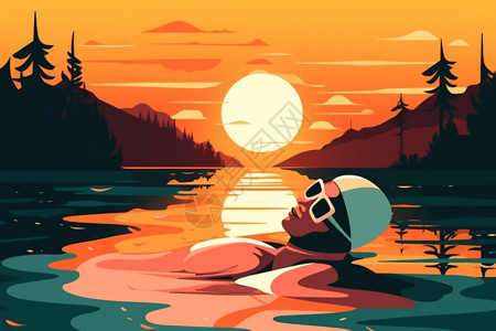 运动太阳镜一名仰泳的运动员插画