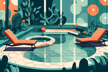 复古泳池休息区设计图片