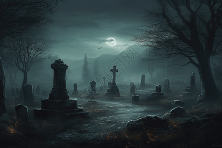 幽灵墓地场景背景图片