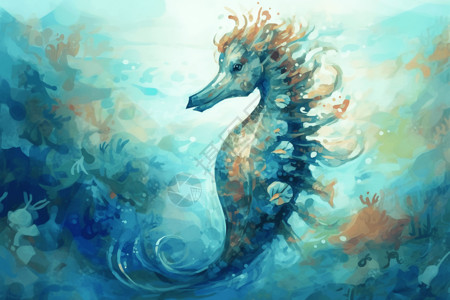 蓝色海洋下的海马背景图片