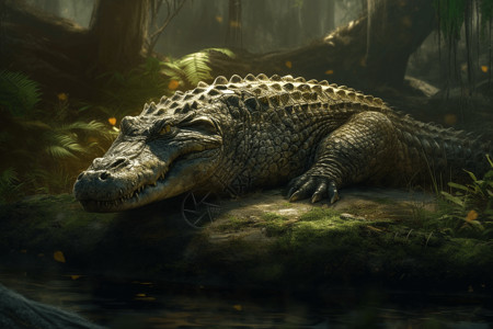 沼泽地休息的鳄鱼高清图片