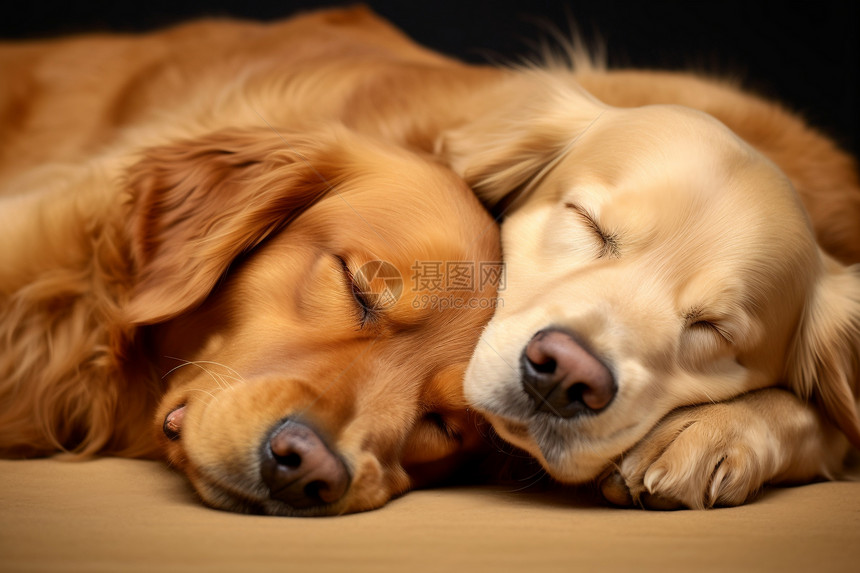 熟睡的两只金毛犬图片