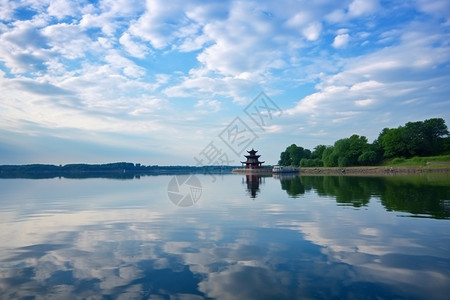 夏天平静的湖水图片