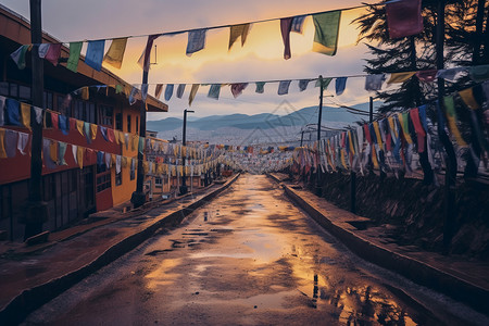西藏地区的街头景观背景图片