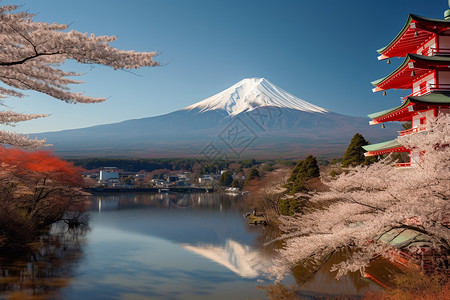 远处的富士山景观图片