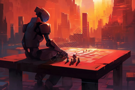 国际象棋城市智力挑战的机器人插画