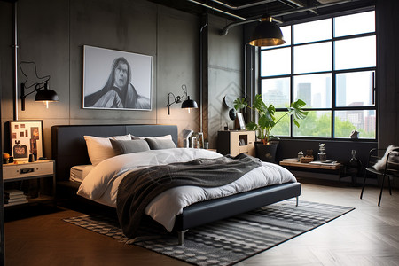 现代工业风卧室效果图图片