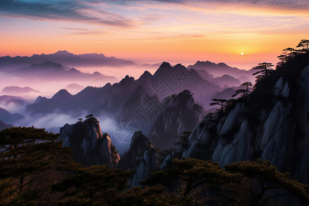 黄山山脉的自然景色高清图片