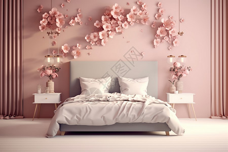 简约粉红色装饰的卧室背景图片